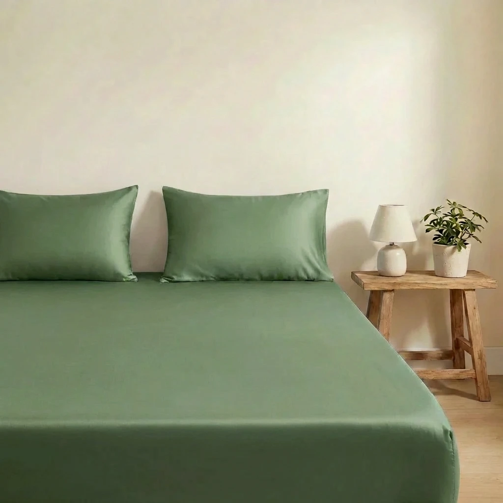 Bộ Ga Gối 3 món Cotton Satin Màu Trơn 5