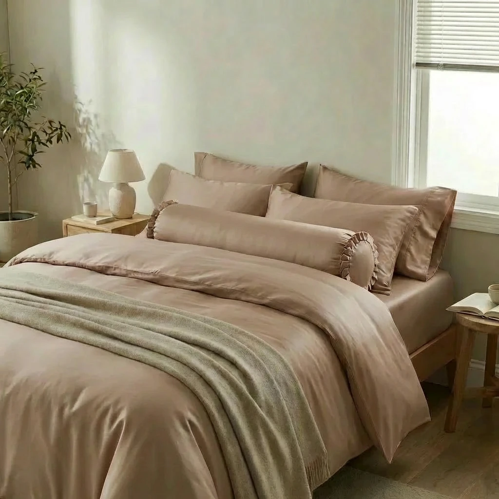 Bộ Chăn Ga Gối 5 món Cotton Satin Màu Trơn 1