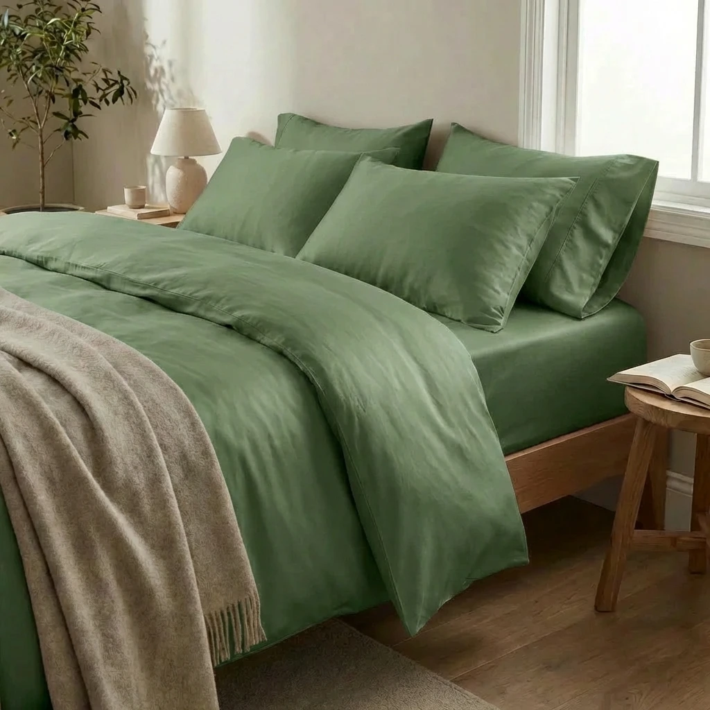 Bộ Chăn Ga Gối 5 món Cotton Satin Màu Trơn 7