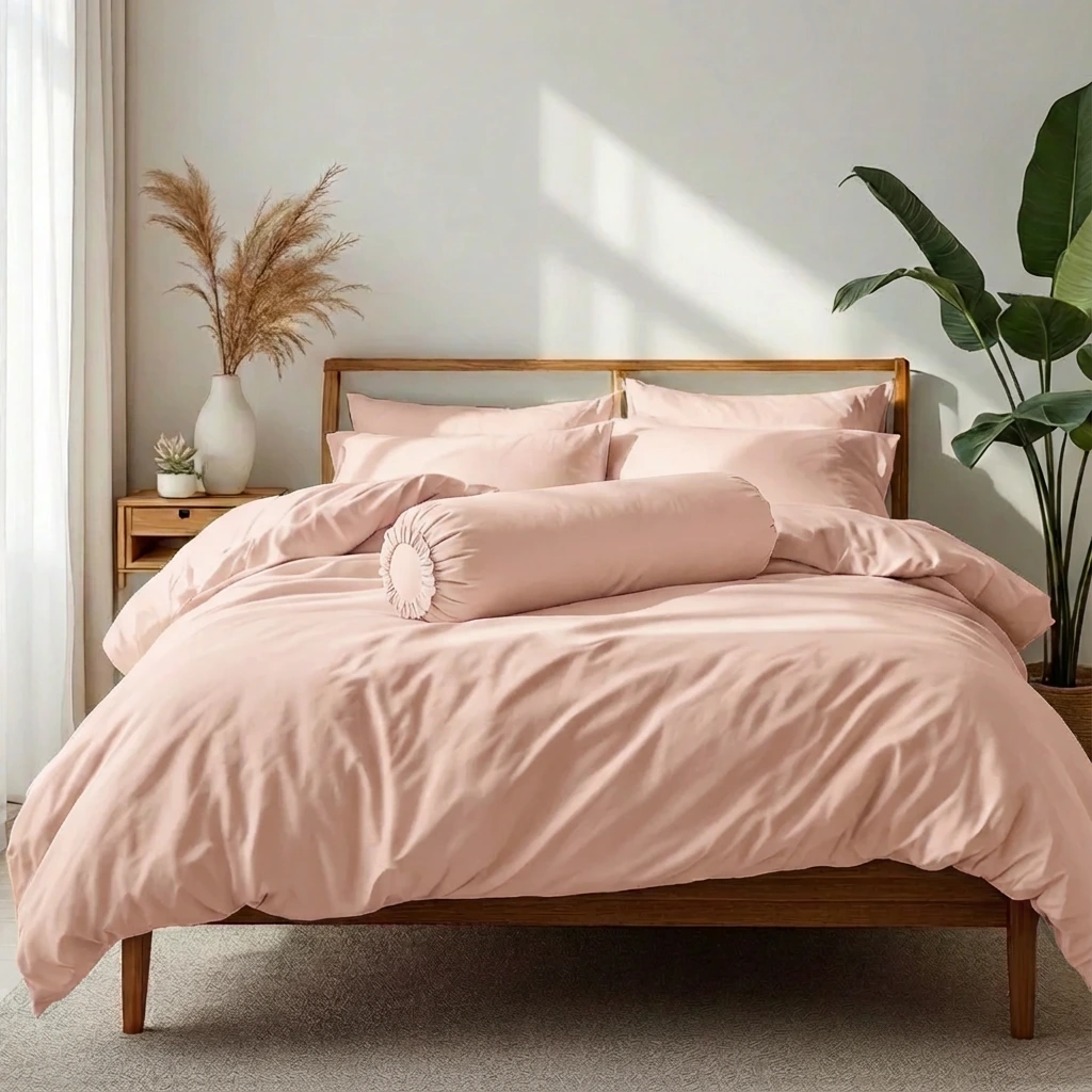 Bộ Chăn Ga Gối 5 món Cotton Satin Màu Trơn 4