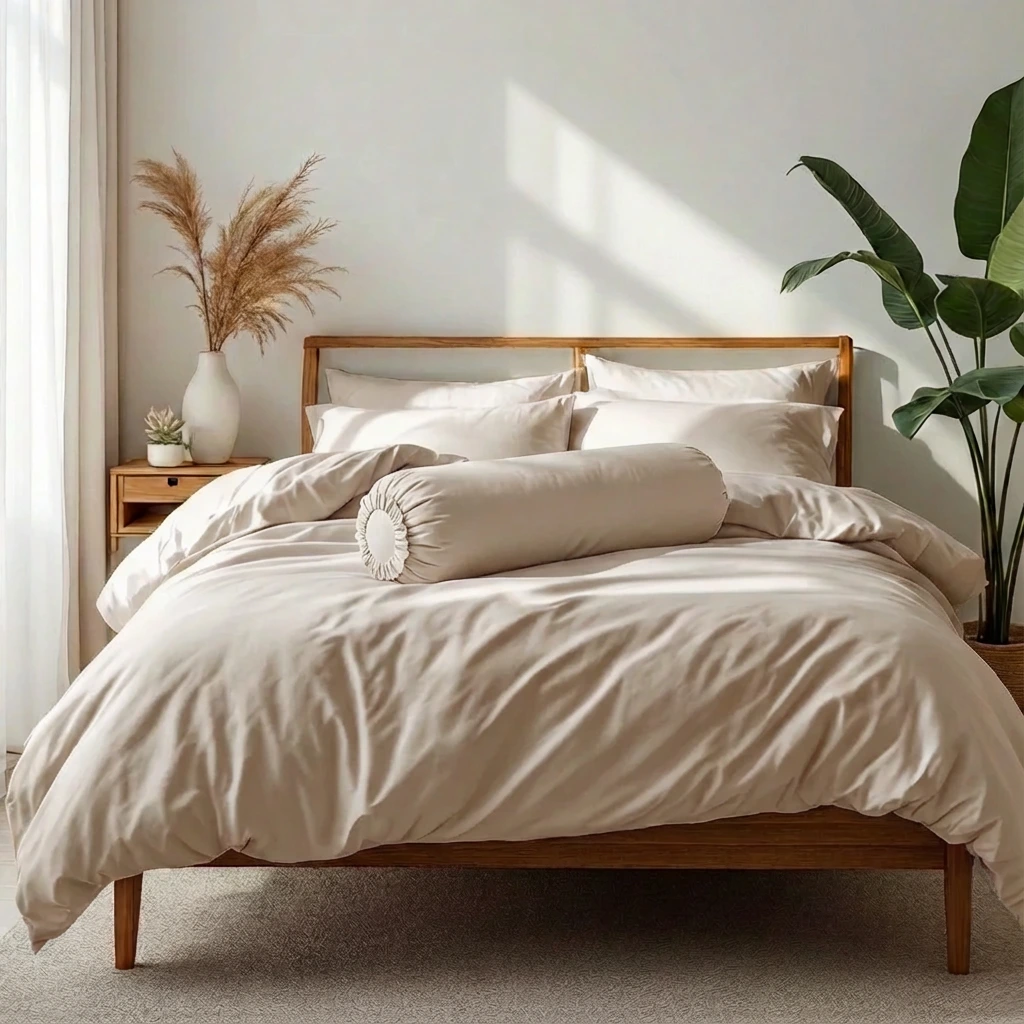 Bộ Chăn Ga Gối 5 món Cotton Satin Màu Trơn 6