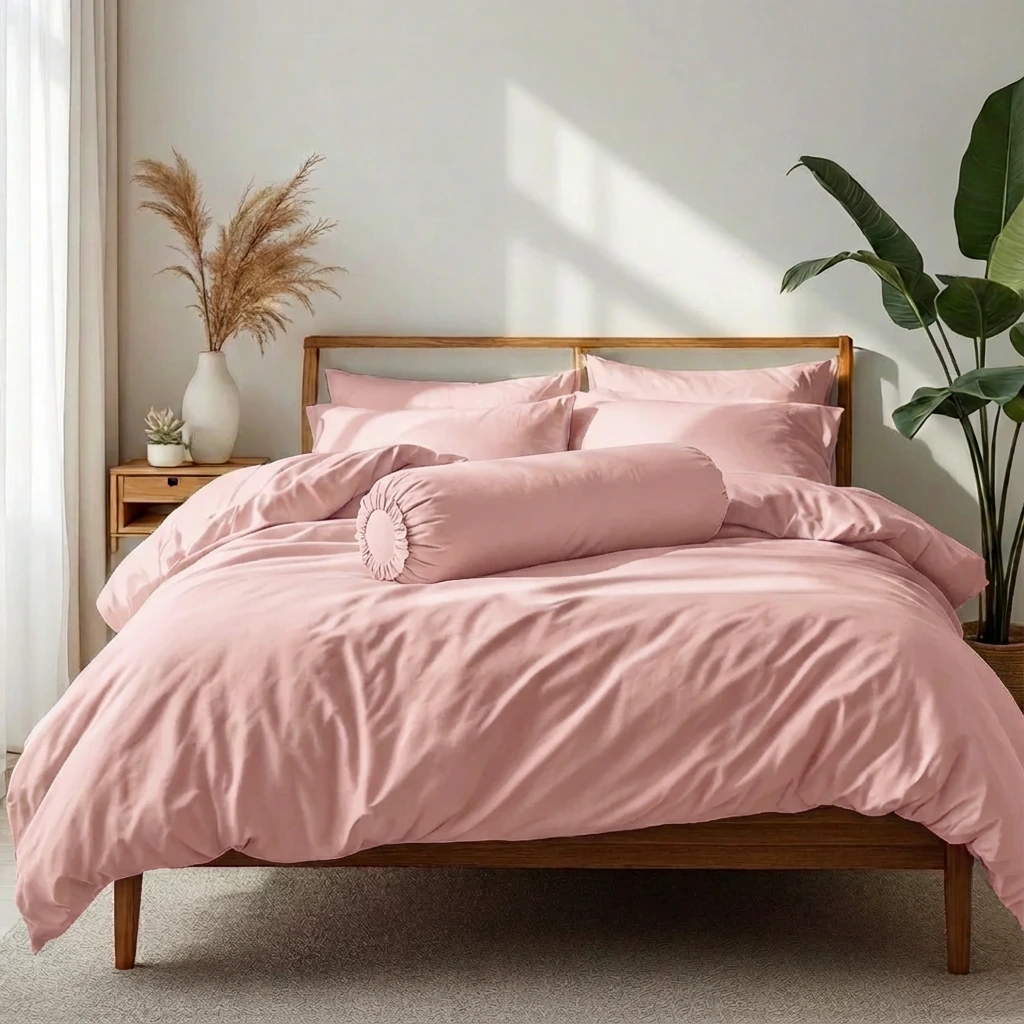 Bộ Chăn Ga Gối 5 món Cotton Satin Màu Trơn 5