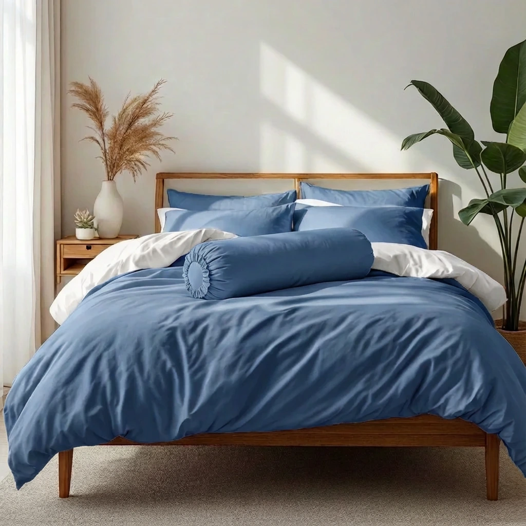 Bộ Chăn Ga Gối 5 món Cotton Satin Màu Trơn 3