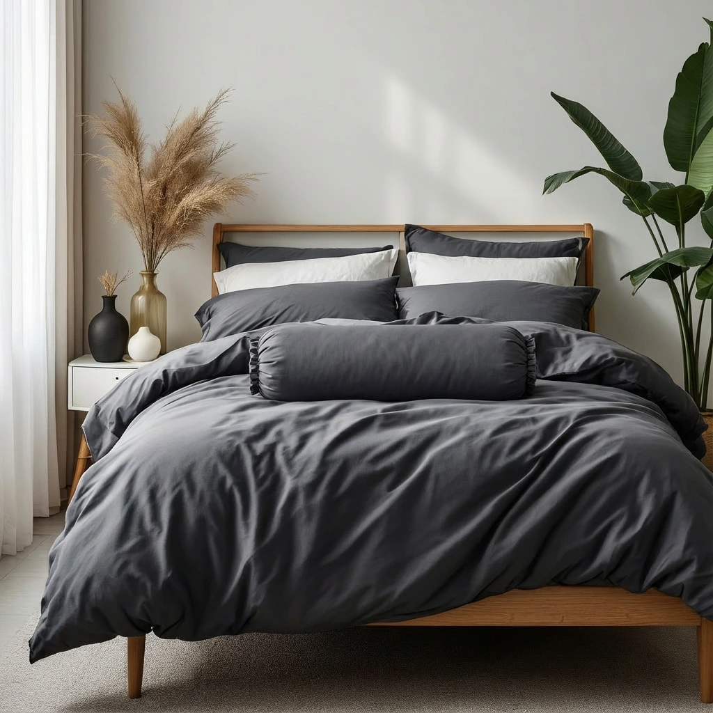 Bộ Chăn Ga Gối 5 món Cotton Satin Màu Trơn 10