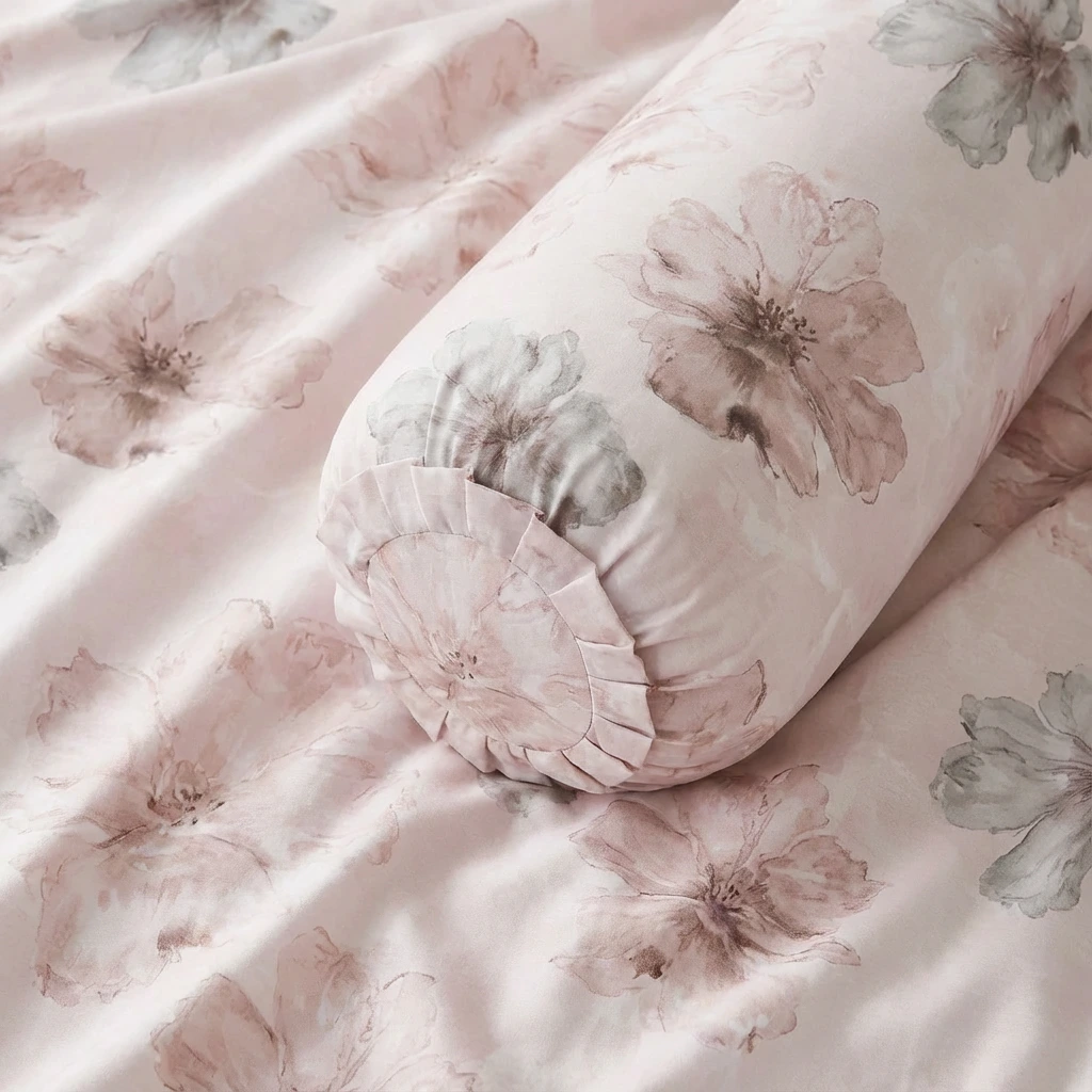 Bolster case / Vỏ gối ôm lụa Tencel 60s Hoạ Tiết 70x100 có bèo 1