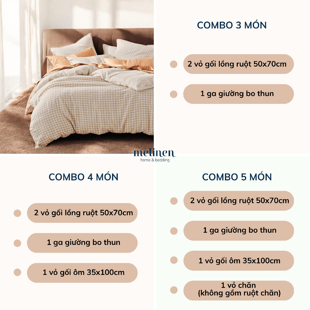 Bộ Ga Gối 3 món Cotton Washed