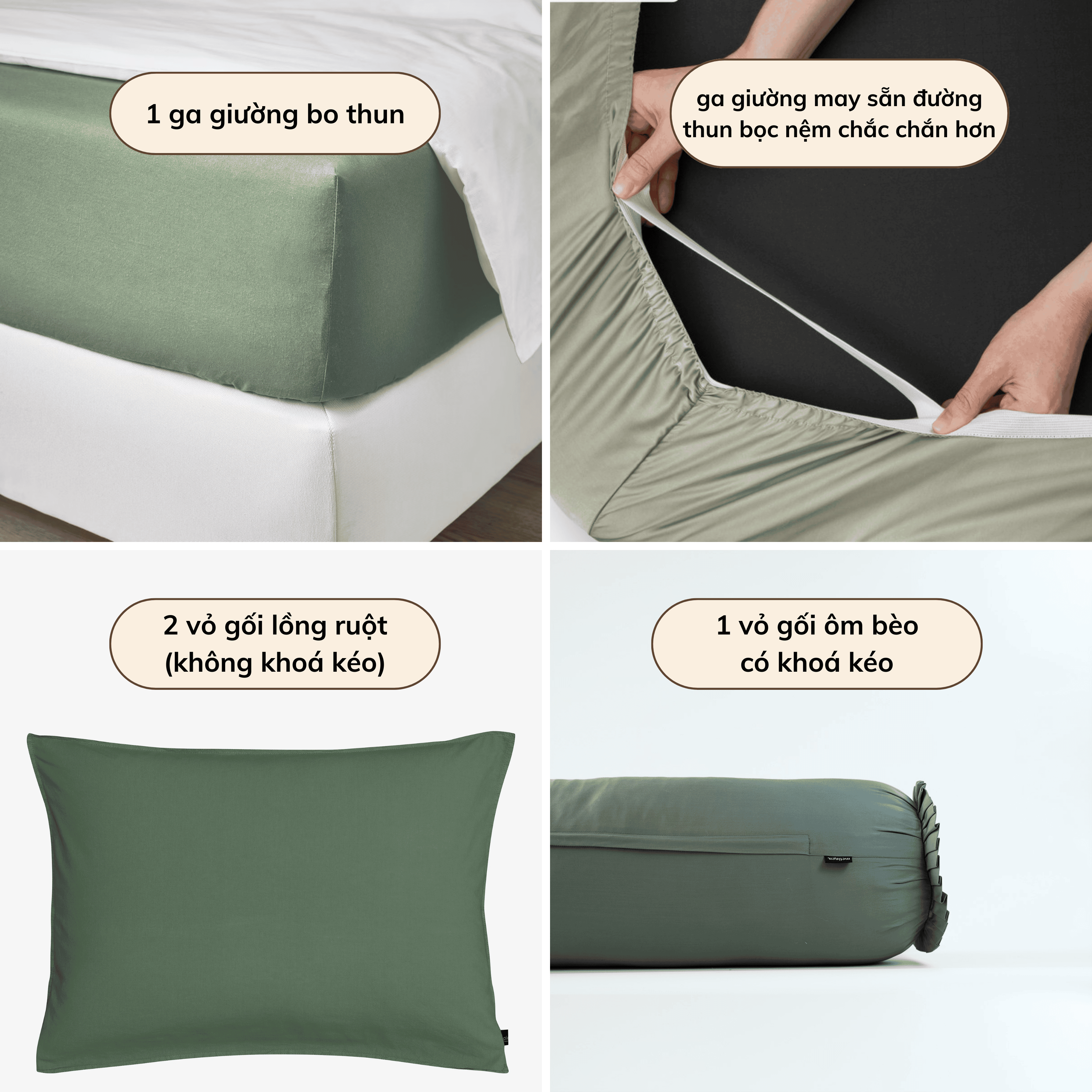 Bộ Ga Gối 4 món Lụa Tencel 60s Màu Trơn